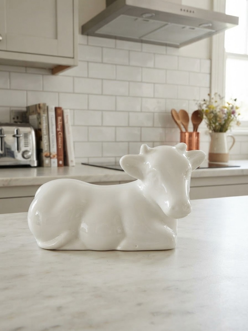 White Ceramic Cow Figurine